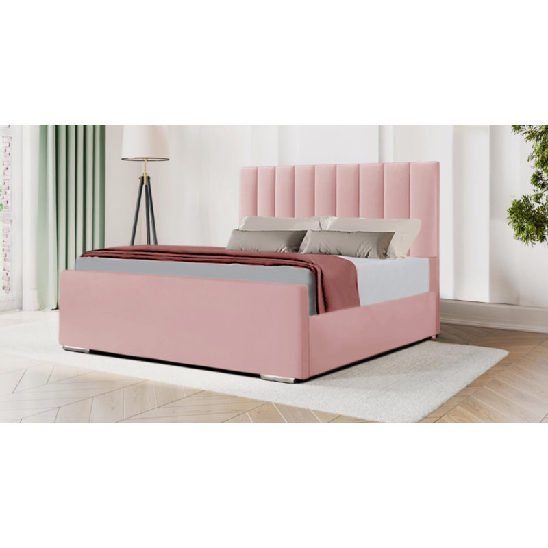 Charneco Upholstered Velvet Bed, Single (3'), Pink