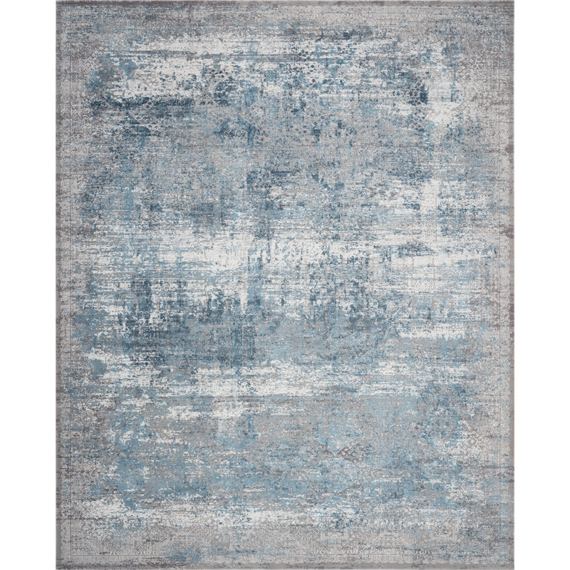 Tapis abstrait bleu et gris Belrose, 2 pi x 3 pi