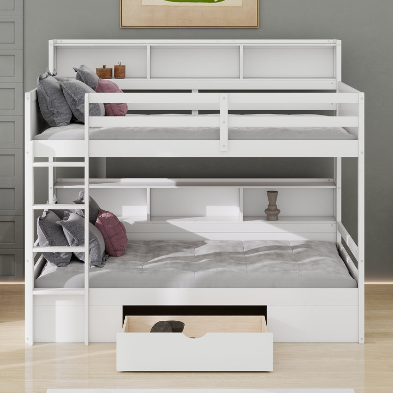 Lit superposé avec tablettes intégrées, Blanc