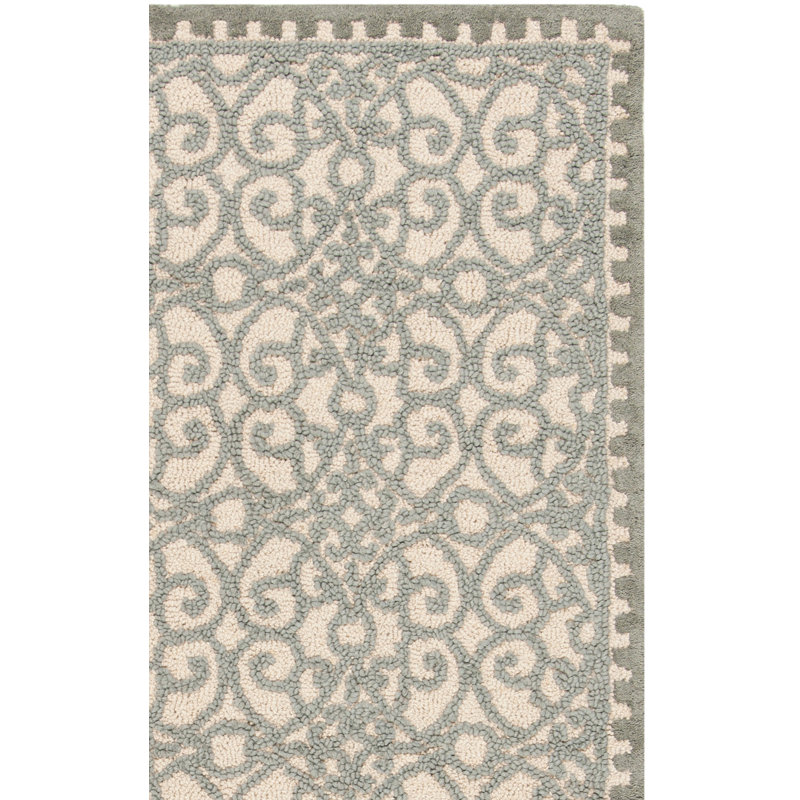 Burgettstown Hand Tufted Wool/Cotton Damask Rug in Beige/Gray, Rectangle 4' x 6'