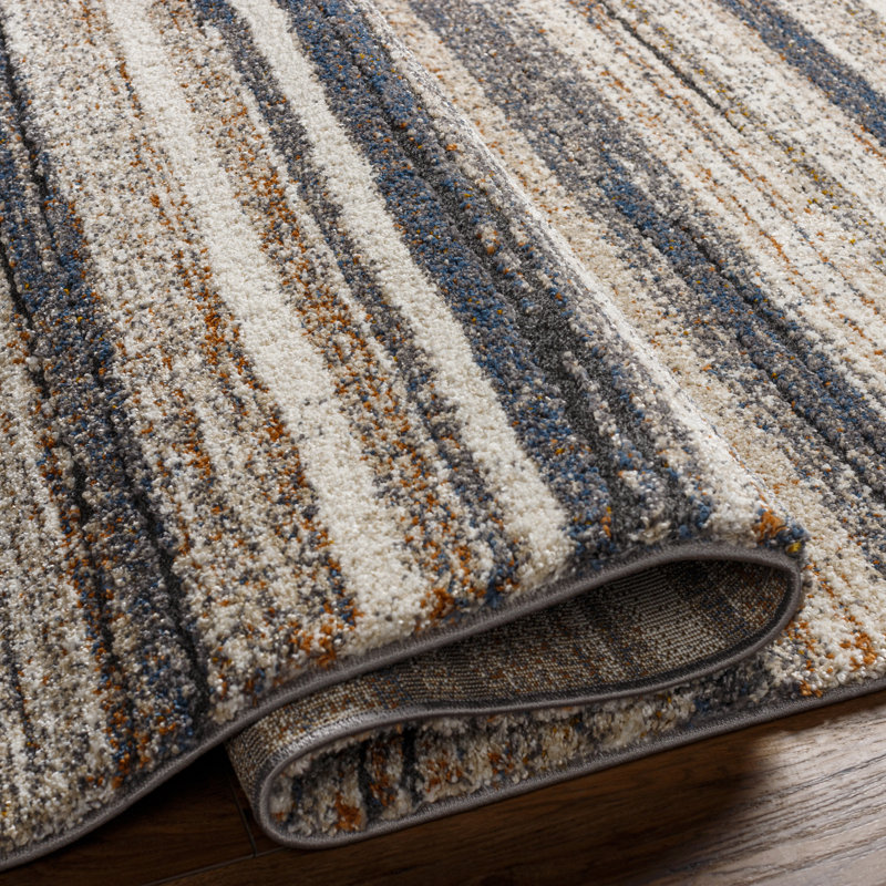 Dunigan Striped Machine Woven Polypropylene Area Rug in Slate/Blue/Rust, Rectangle 8'10" x 12'1"