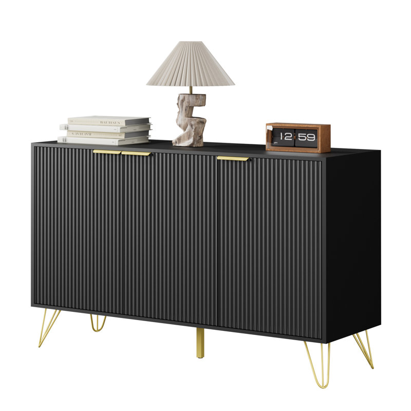 47.2'' 3-Door Sideboard Storage Cabinet with Shelves,Accent Chest For Living Room , Black