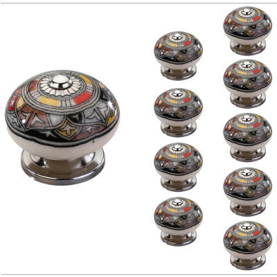 Floral 1 3/5" Gray/Brown Designer Cabinet Knob