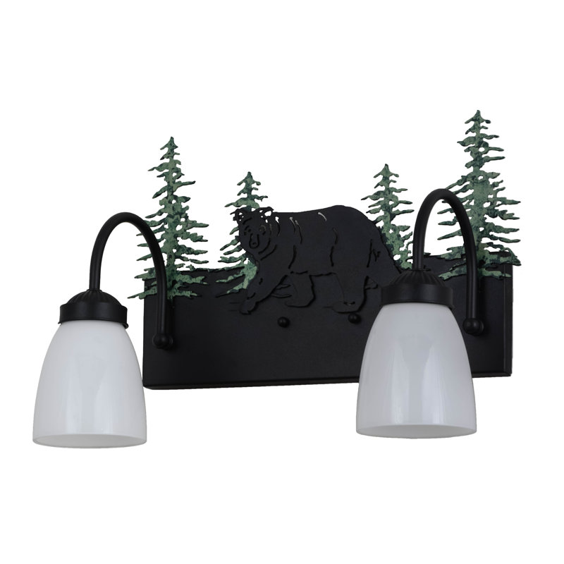 Adirondack Inspired Bear and Pine 2-Light Black Bronze Vanity Sconce