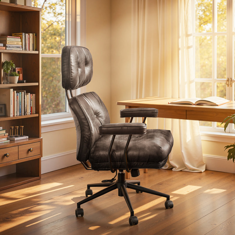 Office Chair With Headrest, Swivel Task Chair With Adjustable Gas Lift, Gray