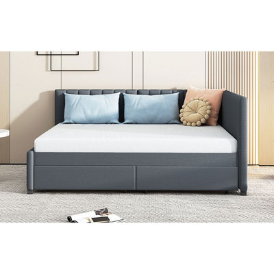 Upholstered Daybed With 2 Storage Drawers Sofa Bed Frame No Box Spring Needed, Linen Fabric