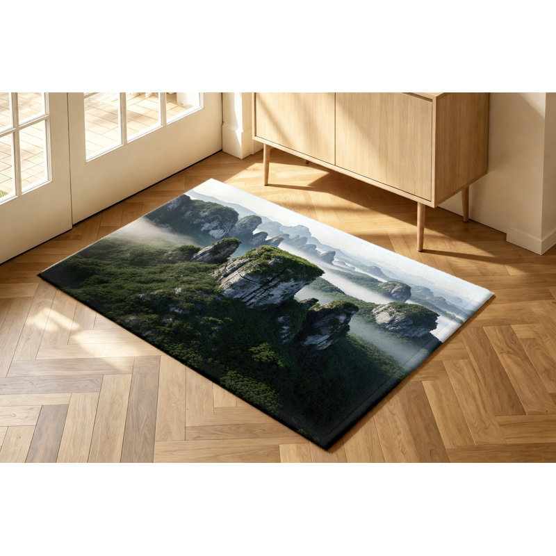 Tapis Misty Mountain Forest Landscape, Rectangle 5 pi 3 po x 3 pi 3 po (160 x 100 cm)