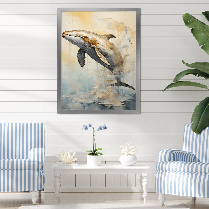 «Breaching Whale» sur impression sur toile, H 32 po x l 24 po x P 1 po, Cadre simple argenté