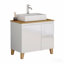 Ensemble de meuble-lavabo moderne de 31,5 po avec lavabo combiné, 1 porte et 2 grands tiroirs, système de fermeture en douceur, conception sans poignée, comptoir et pieds en bois massif naturel, lavabo carré en céramique sur le comptoir, blanc brillant-837923036