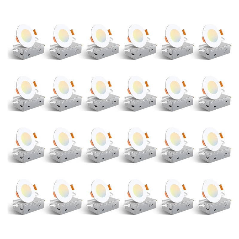 Paquet de 24 DEL intégrée ultra-mince 5cct à intensité variable encastrée avec boîte de jonction, 2700k à 5000k Selecttable 360lumens