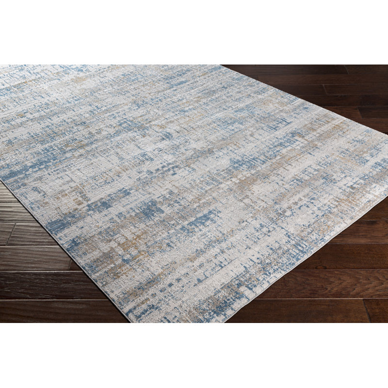 Tapis abstrait gris clair / bleu, Rectangle 10 pi x 14 pi