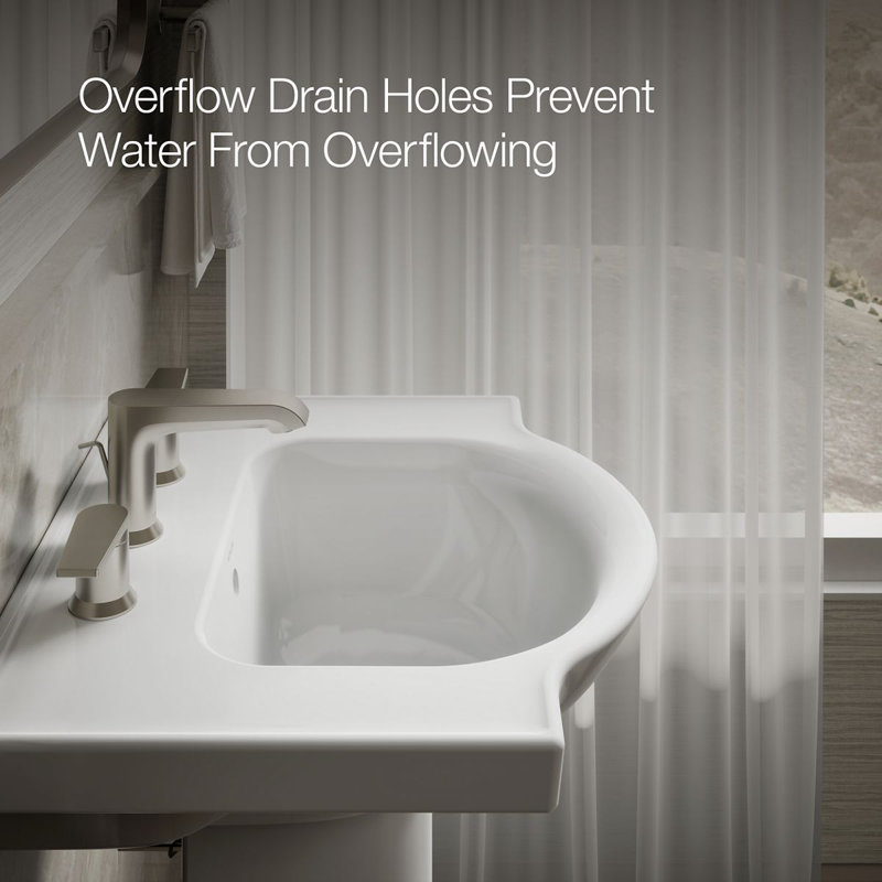 Veer™ Ceramic Pedestal Bathroom Sink with Overflow, White, 8" Centers, 35.5" H x 21" L x 18.25" W