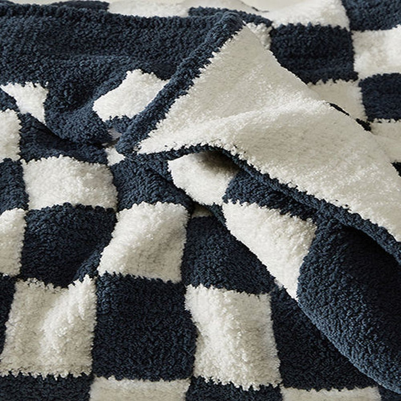 Checkerboard Checkered Knitted Throw Blanket, Midnight/Clear White Checkered