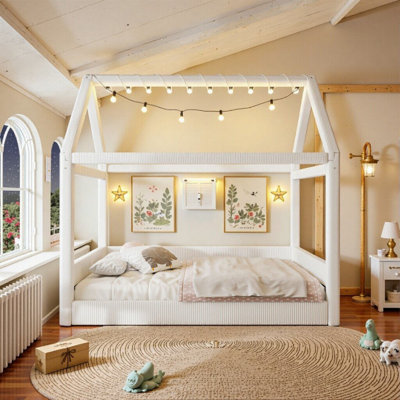 Full Size Upholstered House Daybed With Led Light Strip, Solid Wood Frame, 400lbs Capacity