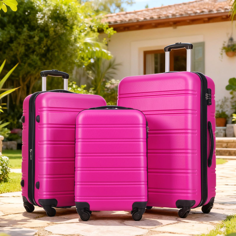 Ensemble de valise à roulettes 3 pièces avec serrure TSA 20 "24" 28 "En stock, Rose