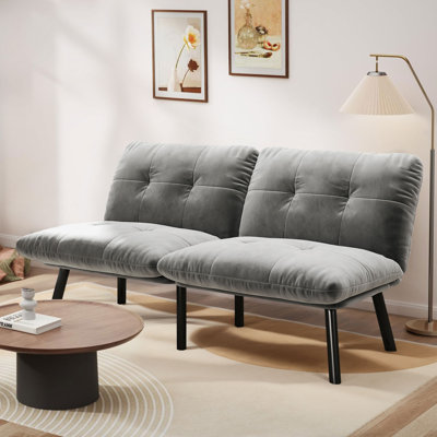 63"W Velvet Upholstered Reclining Futon Sofa Bed with Adjustable Split Backrests by George Oliver