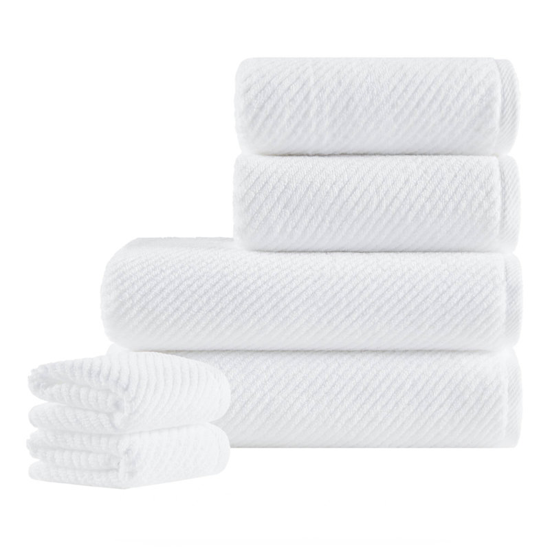 Ensemble de 6 serviettes 6 pièces 100% coton à séchage rapide en diagonale 6 pièces, blanc