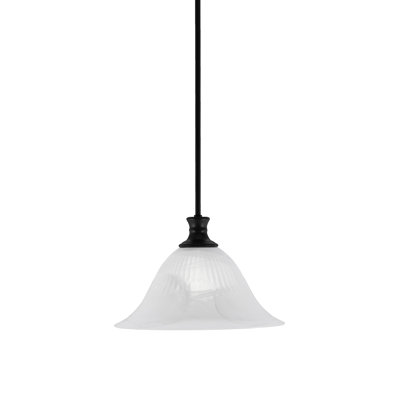 Stem Hung Pendant Shown With 14" White Alabaster Swirl Glass