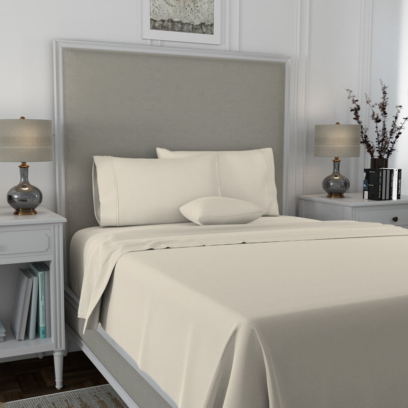 Ensemble de draps luxueux 100% coton doux et soyeux infroissable, Ivoire ivoire