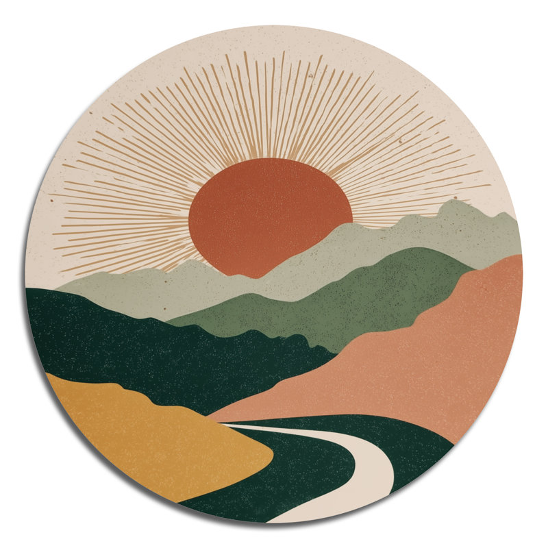 Lever de soleil miroir de paysage de montagnes - Abstrait Mid-Century, L 23 po x H 23 po