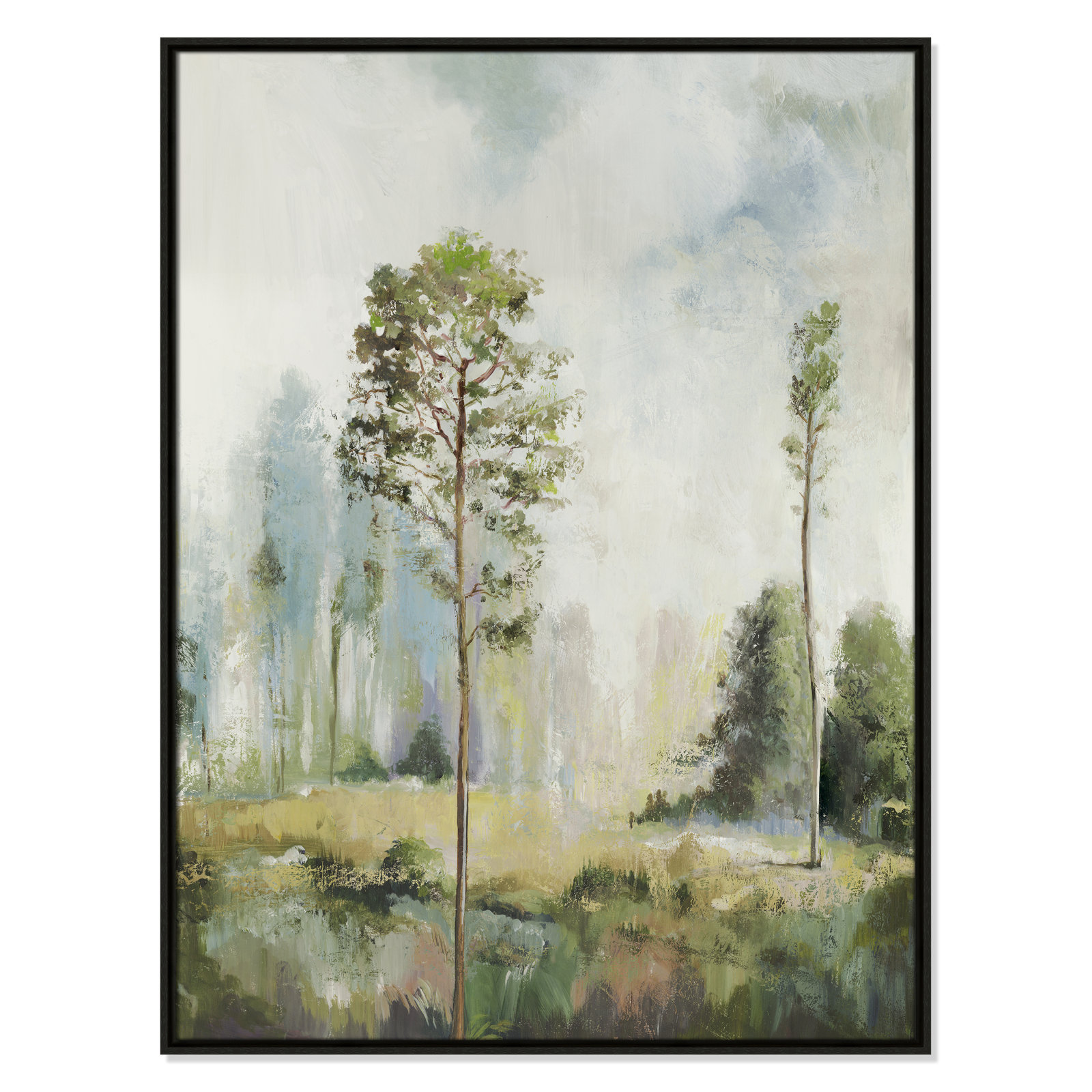 Tall Green Trees I by Teton Pearce - Floater Frame Print on Canvas, 41.5" H x 31.5" W, Espresso