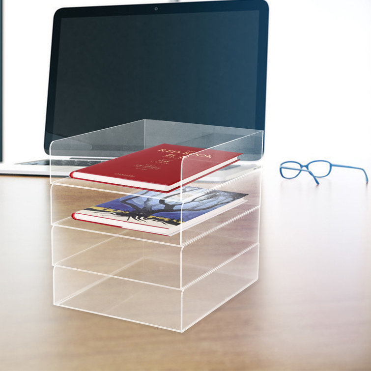 5 Tier Acrylic Desk Organizer, Clear Paper Tray File Storage for