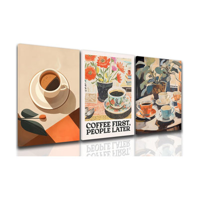 Ensemble de 3 affiches d'art rétro sur toile, ensemble de 3 impressions sur toile, espresso à la mode, voyage simple, impressions murales, impressions sur toile pour la salle à manger, bar de 16 x 24 pouces