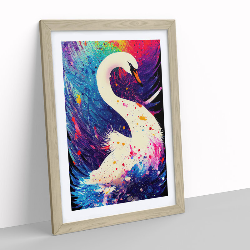 Swan Paint Splash - Framed Print, 34cm H x 25cm W x 2cm D, Oak Framed
