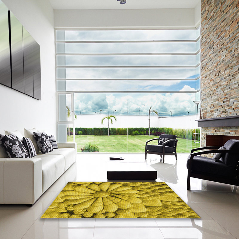 Tapis jaune tissé à la machine, Rectangle 5 pi x 7 pi