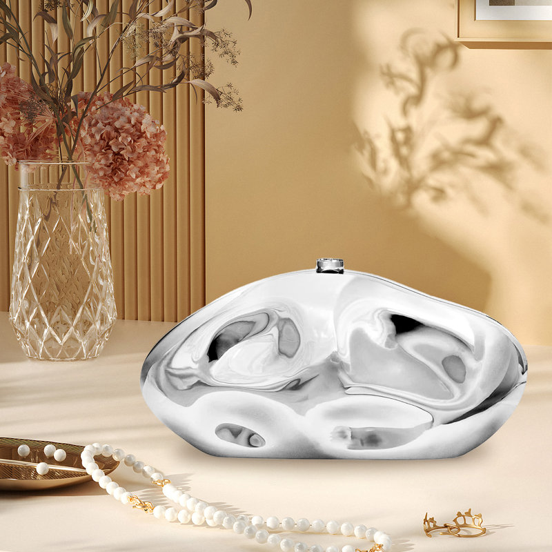 Sac à main tendance en coquille d'acrylique métallique pour femme - Sac à main de forme irrégulière, Argent
