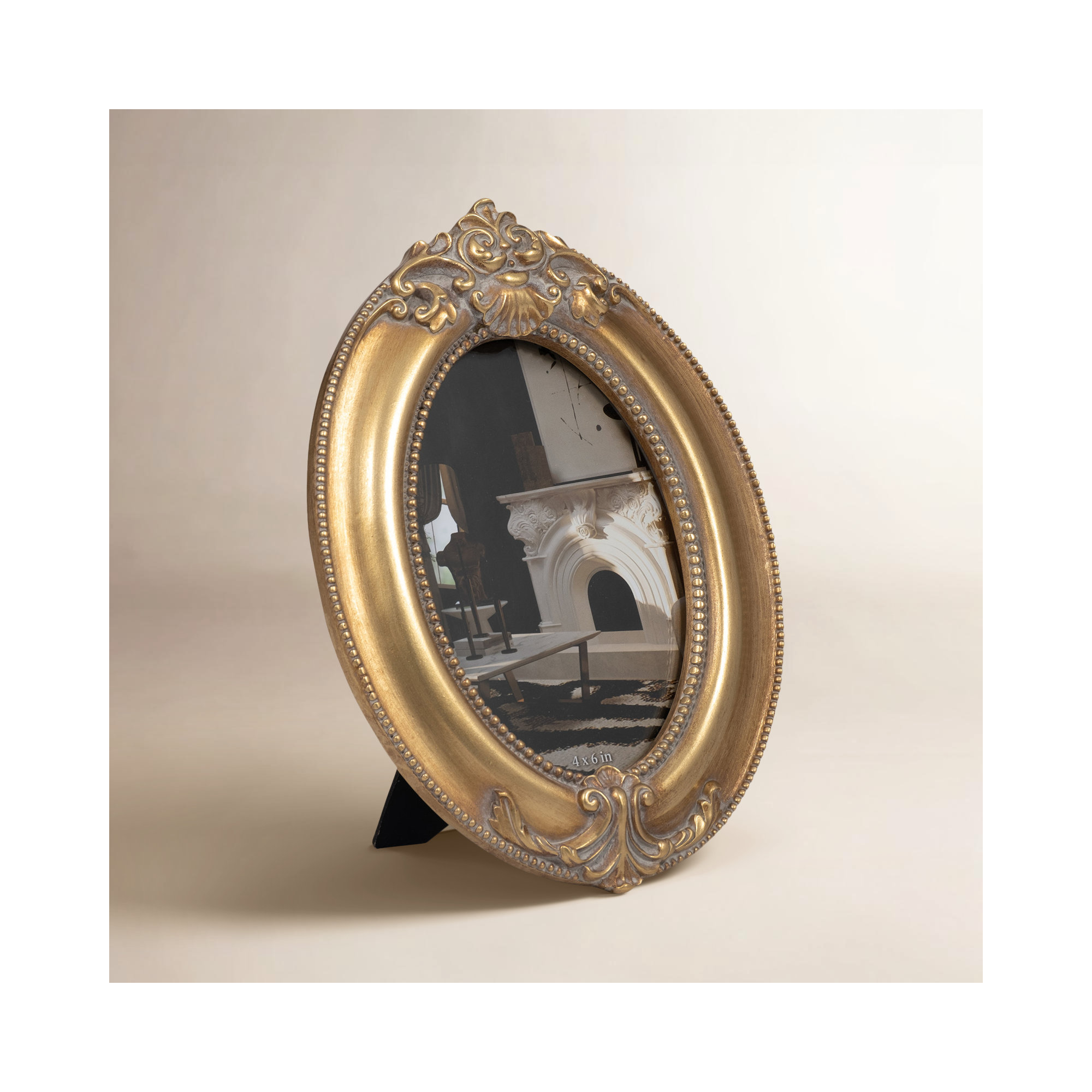 Dani Elegant Gold Resin 4x6 Round Applique Photo Frame - Glass Display, Classic Home Decor Accent, Picture Keeper, Perfect Gift Idea