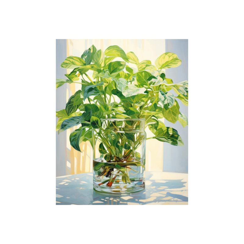 Plantes vertes dans un vase en verre, art mural 16 "x 20"
