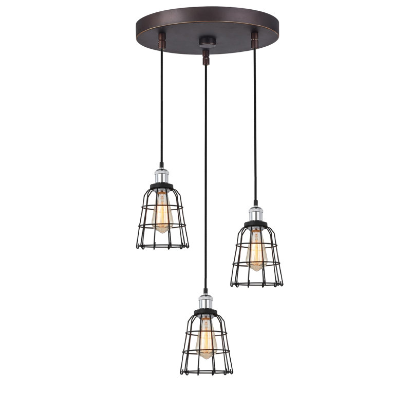 Luminaire suspendu en forme de cloche 3 lumières Pinnix, Chrome / Bronze