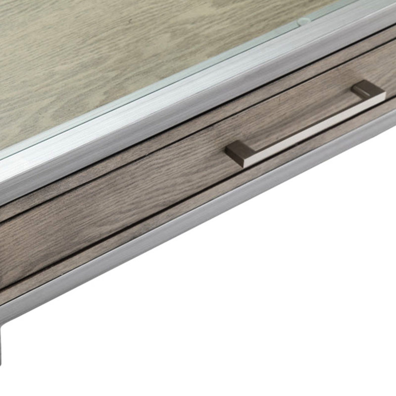 Bureau d'écriture en métal argenté et verre trempé, tiroir de finition pour bureau personnel chic avec plateau en verre