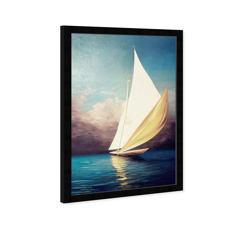 Voile dorée - peinture encadrée sur papier, Noir, H 17 po x l 12 po