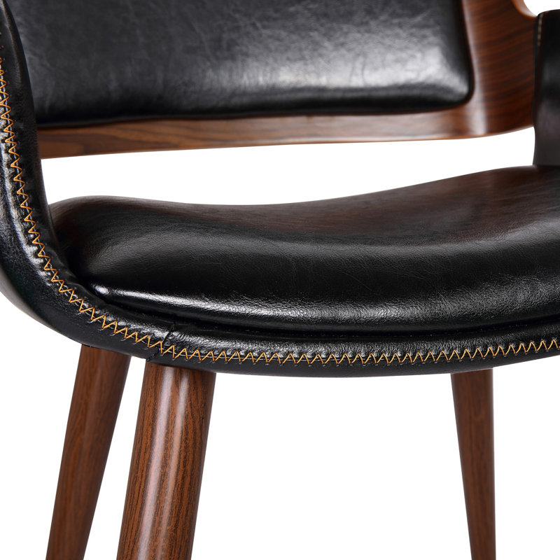 Nunda Faux Leather Mid-Century Dining Chair, Polished Obsidian