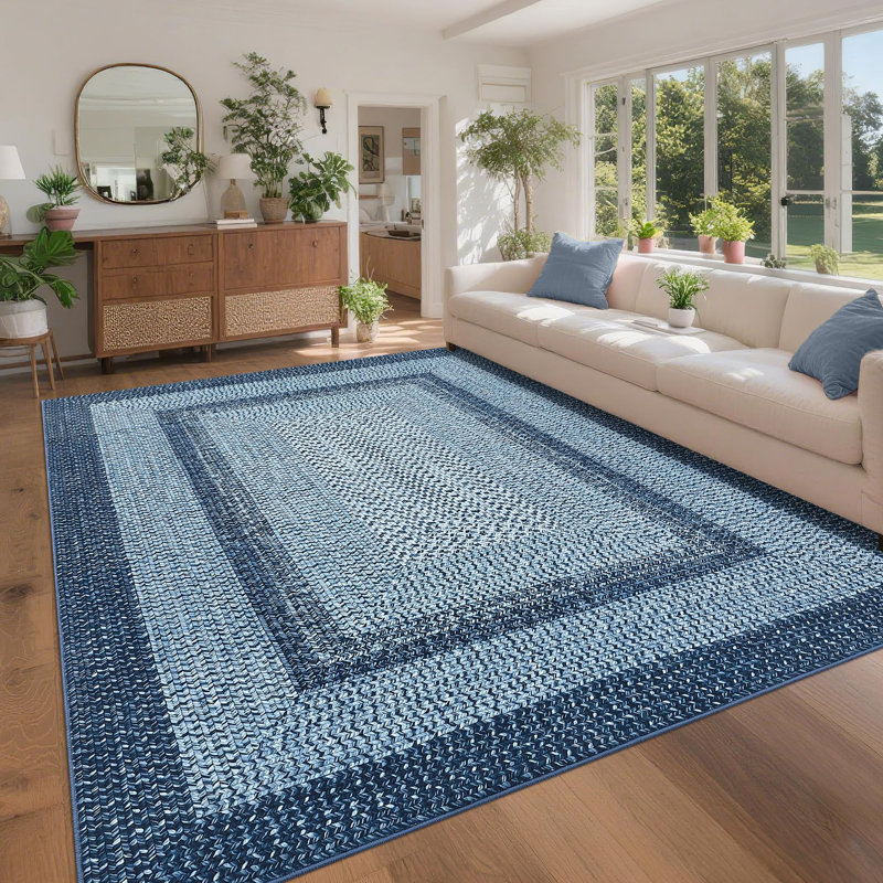 Tapis lavable à la machine Farmhouse, Rectangle 10 pi x 13 pi, Bleu