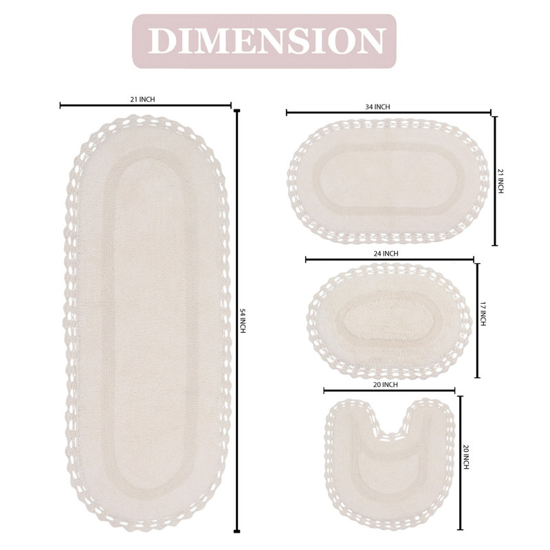 Tapis de bain réversible 100% coton lavable à la machine Hampton (ensemble de 4), Ivoire