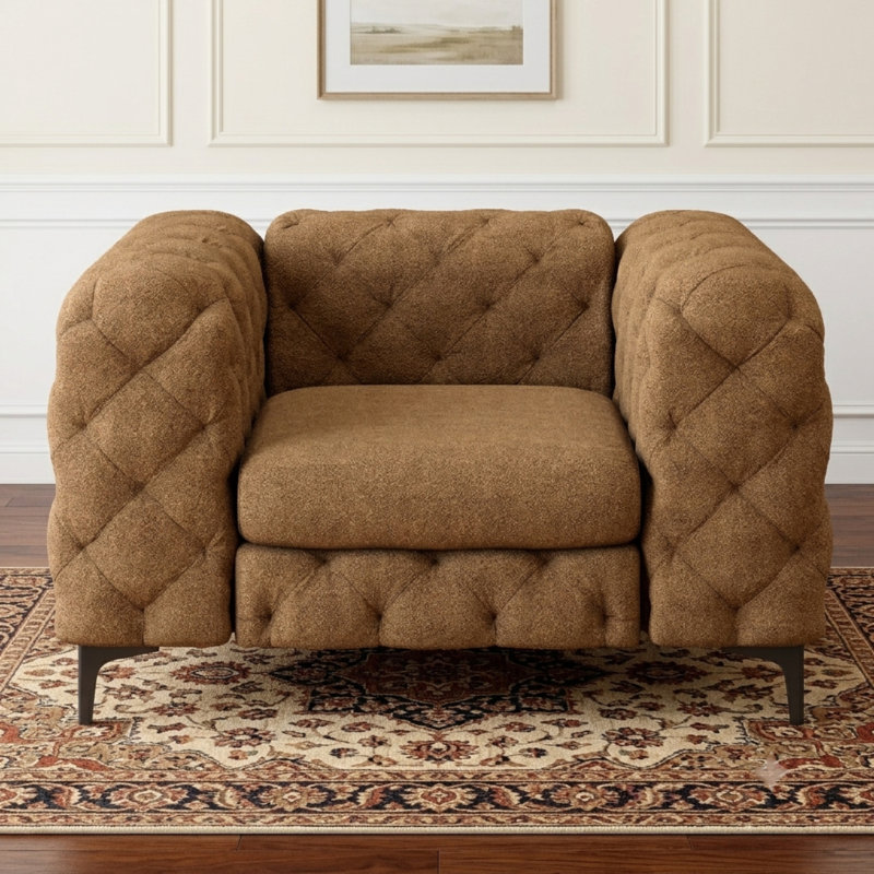 Fauteuil Chesterfield capitonné et rembourré en polyester, Orange