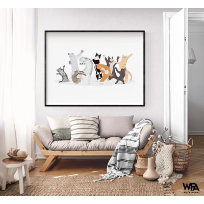 «Happy Cat», idée de décor de thème de chambre de bébé, adorable art de chat blanc et noir, idée de cadeau de propriétaire de chat orange, affiche d'art mural