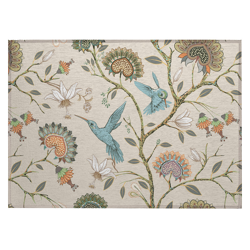 Conness Washable Floral Indoor / Outdoor Rug, Rectangle 1'8" x 2'6"