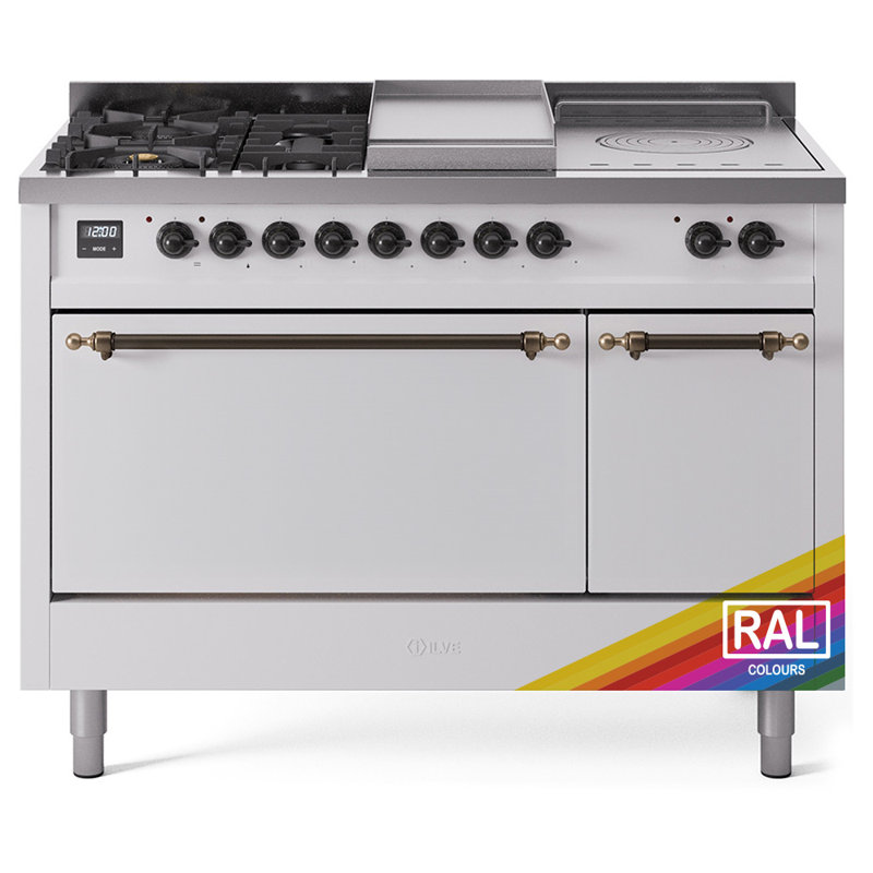 ILVE Nostalgie II 48 in Dual Fuel Range, 5 Burner, Griddle, Frenchtop, Liquid Propane, RAL/Bronze