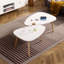 Table basse moderne 790 avec un design d'œuf. Blanc + expression de chêne. Fabriqué en bois d'hévéa et panneau de particules. 790 mm de longueur, 30,56 po de profondeur, 23,28 po de largeur, 16,06 po de hauteur. Fonction d'installation simple