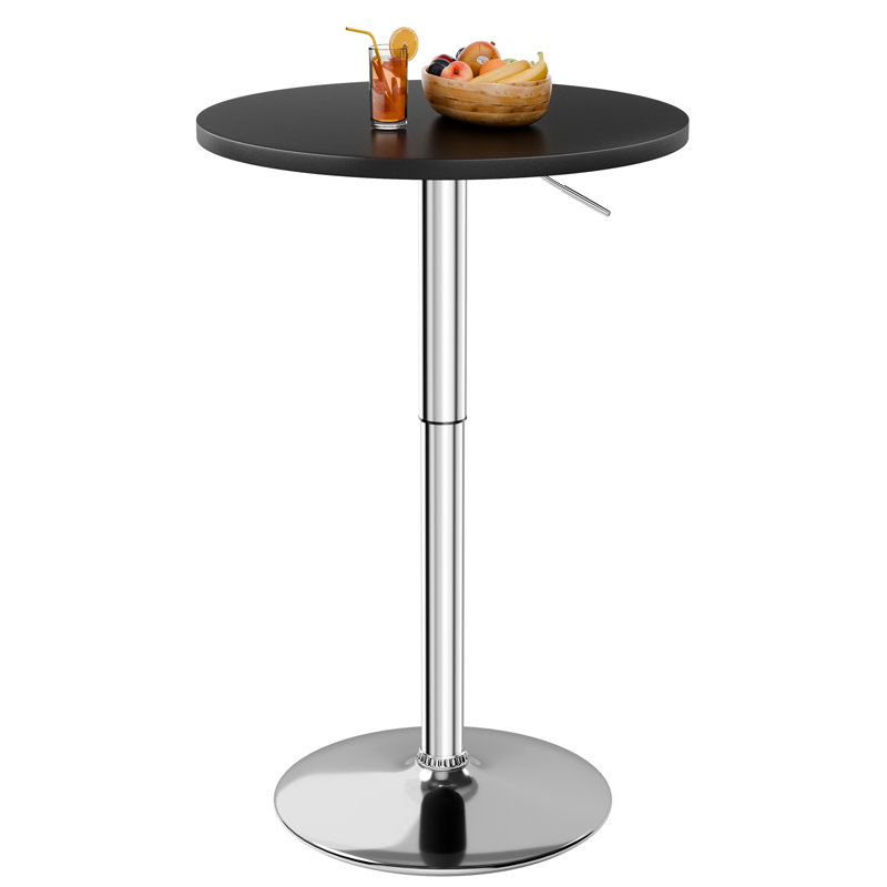 Table de bar ronde à hauteur réglable, table bistro bistro, table de salle à manger pivotante avec base chromée, Noir, 1