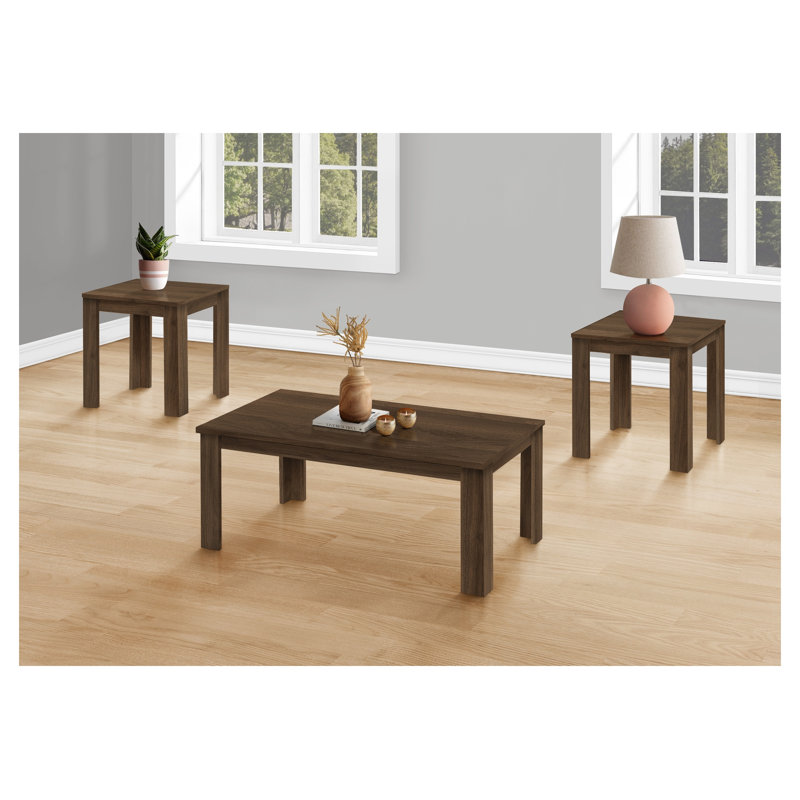 3-Piece Living Room Table Set with Coffee Table and Two End Tables in Walnut