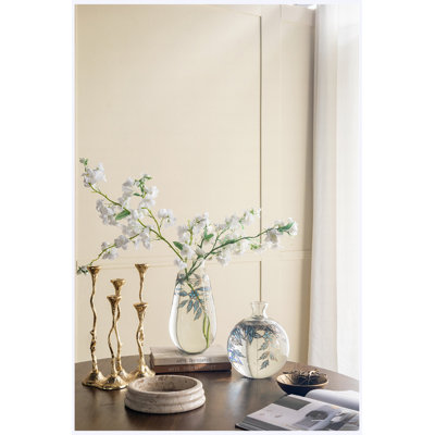 Vase rond en verre transparent de 32 cm de hauteur, orné de motifs botaniques bleus et dorés, grand vase décoratif pour fleurs
