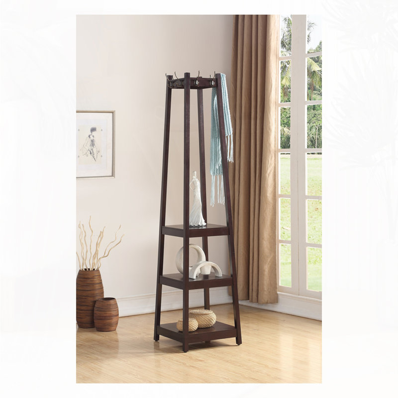 Coat Rack W/ 3-Tier Storage Shelves, Espresso