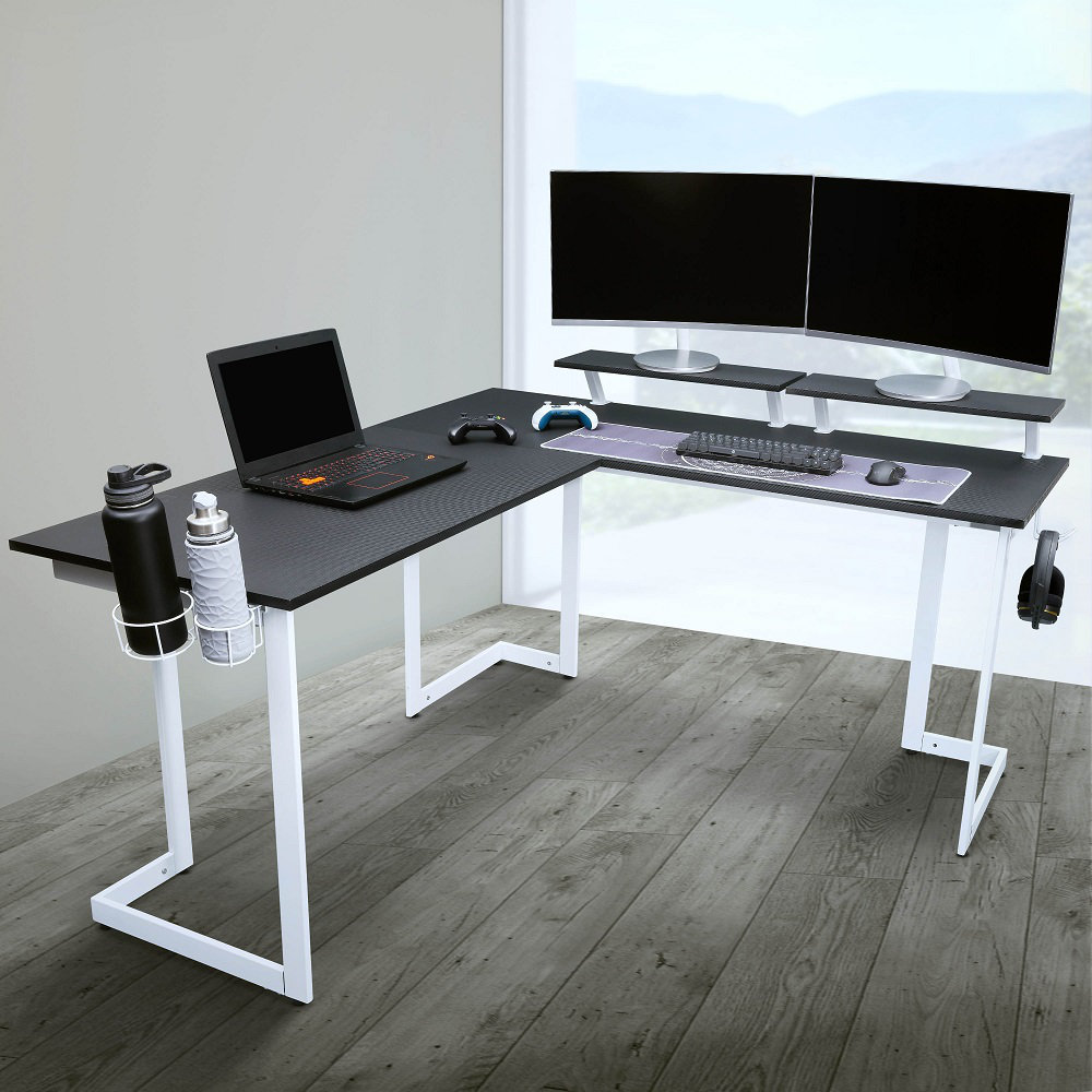 Sherri L Shaped Gaming Computer Desk with Large Monitor Stand Inbox Zero Color: Black, Size: 29 H x 47.24 W x 18 D