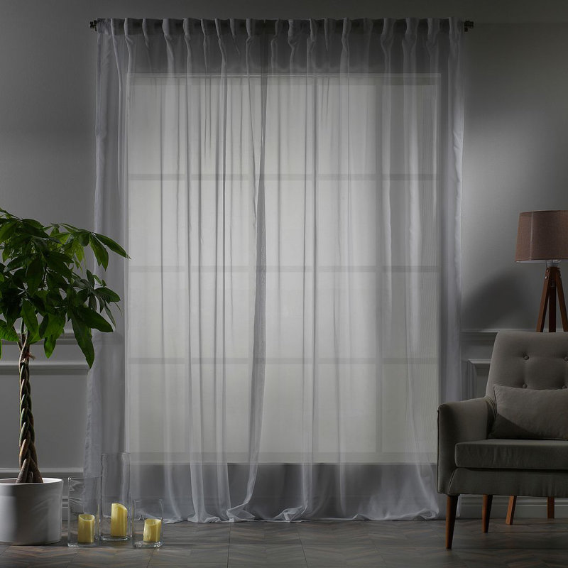 Rideau transparent extra long et extra large en crêpe de soie, L 52 po x L 95 po, Gris clair