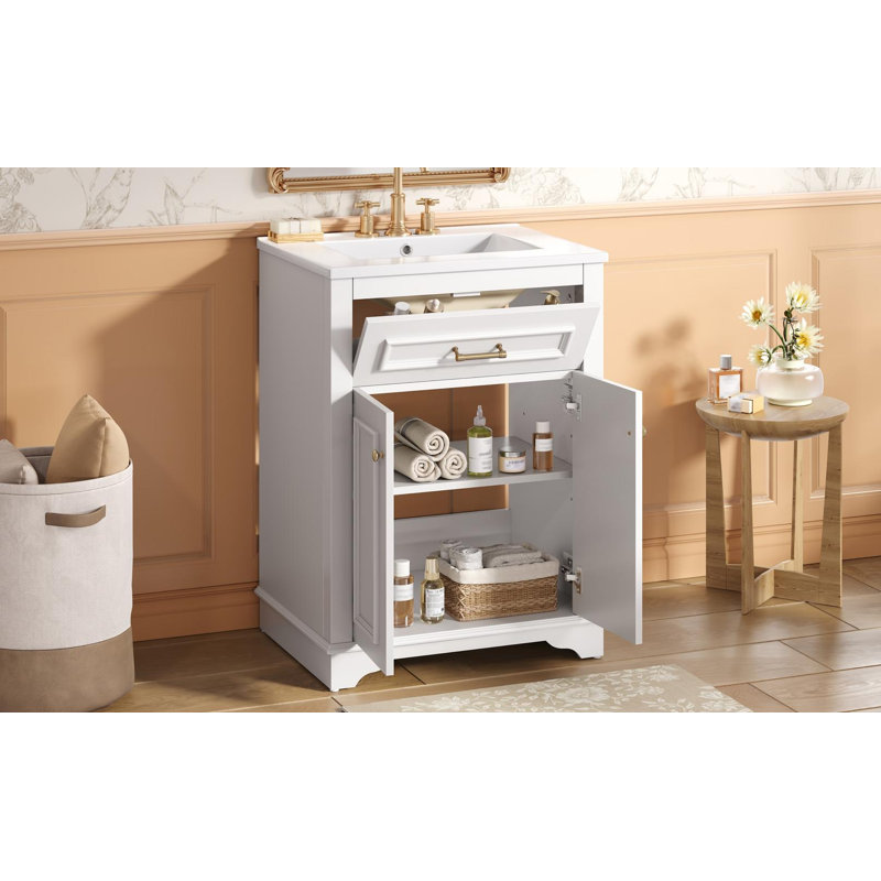 Meuble-lavabo 24 po avec lavabo en céramique, Blanc